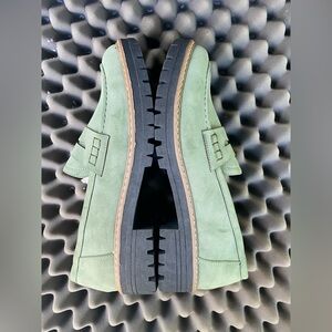 Green  Woman Suede Bandkos Loafers with Rugged Sole